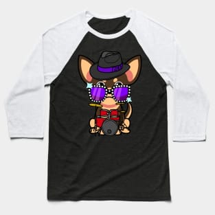 Funny small dog is playing the drums Baseball T-Shirt